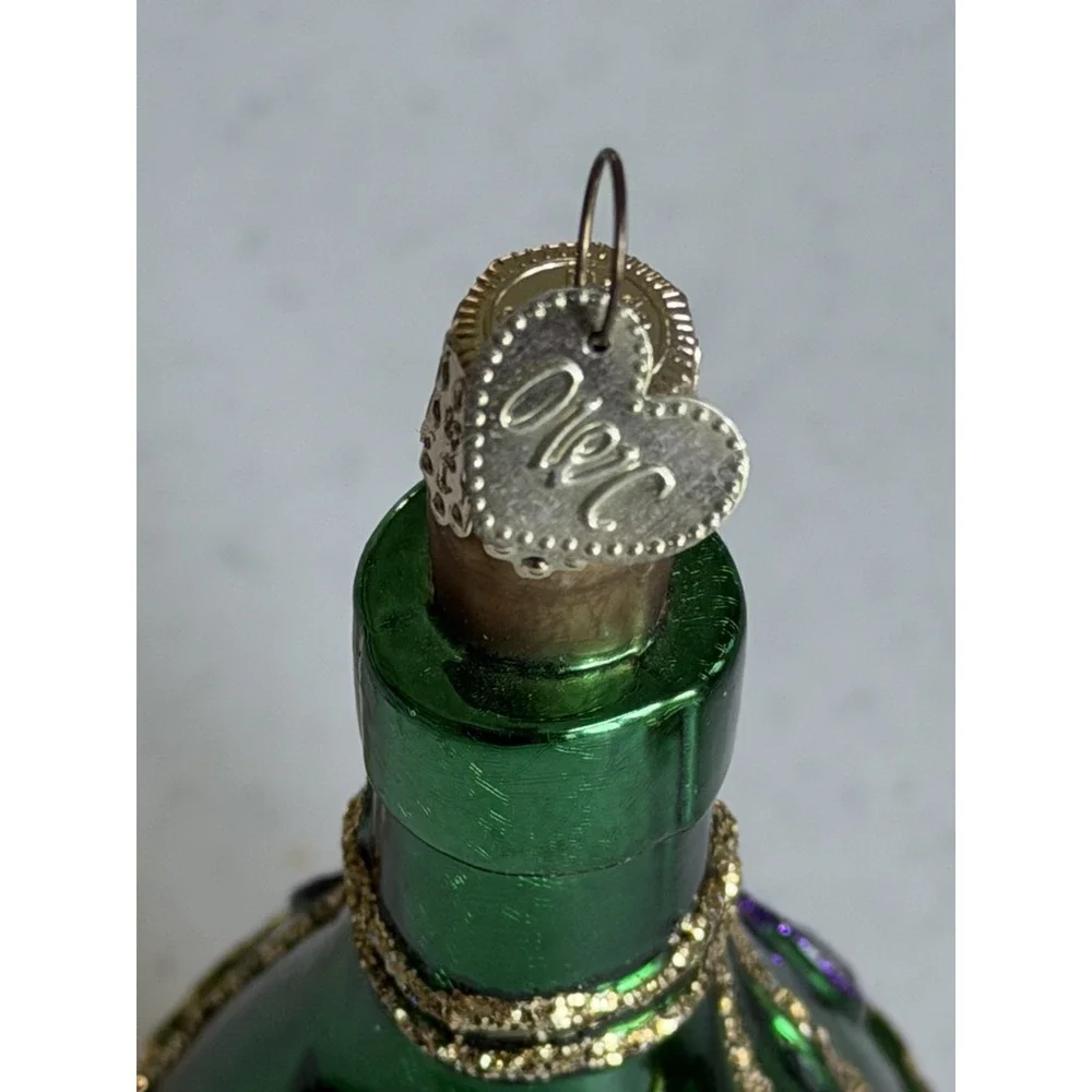 Old World Christmas Chianti Wine Bottle & Italy Flag Blown Glass Set2 Ornaments